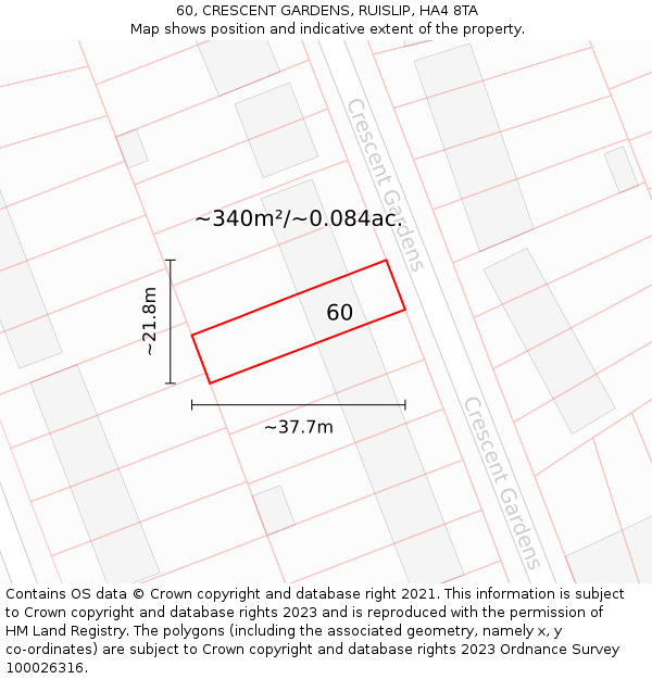 60, CRESCENT GARDENS, RUISLIP, HA4 8TA: Plot and title map