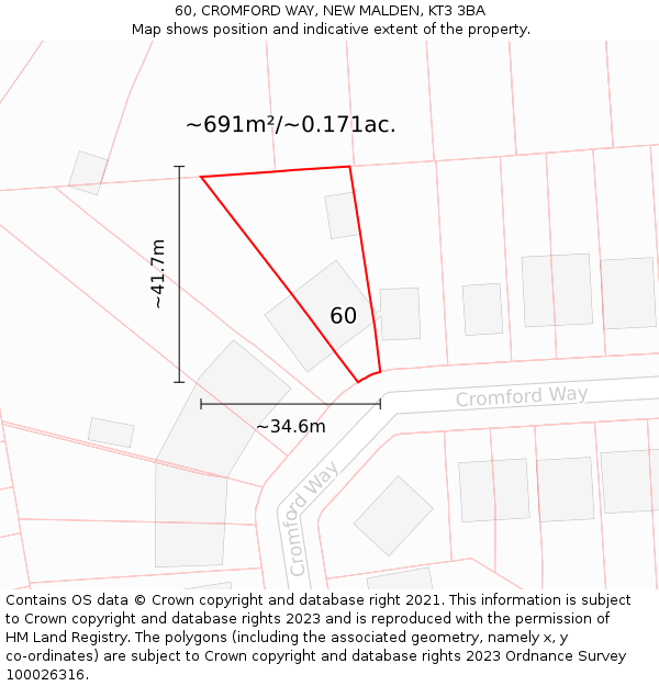 60, CROMFORD WAY, NEW MALDEN, KT3 3BA: Plot and title map