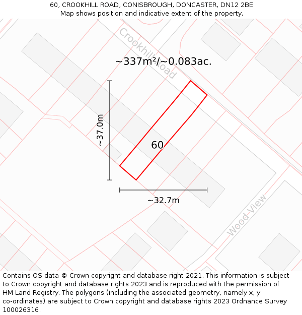 60, CROOKHILL ROAD, CONISBROUGH, DONCASTER, DN12 2BE: Plot and title map