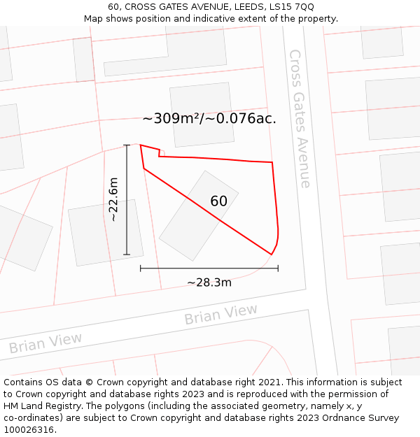 60, CROSS GATES AVENUE, LEEDS, LS15 7QQ: Plot and title map