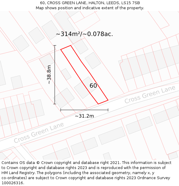 60, CROSS GREEN LANE, HALTON, LEEDS, LS15 7SB: Plot and title map