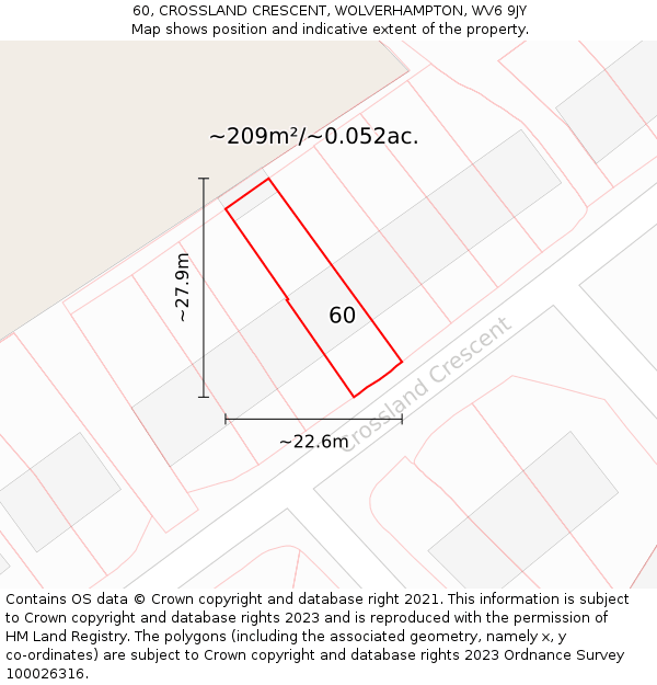 60, CROSSLAND CRESCENT, WOLVERHAMPTON, WV6 9JY: Plot and title map
