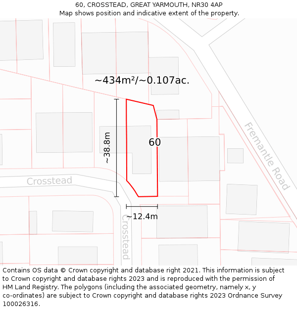 60, CROSSTEAD, GREAT YARMOUTH, NR30 4AP: Plot and title map