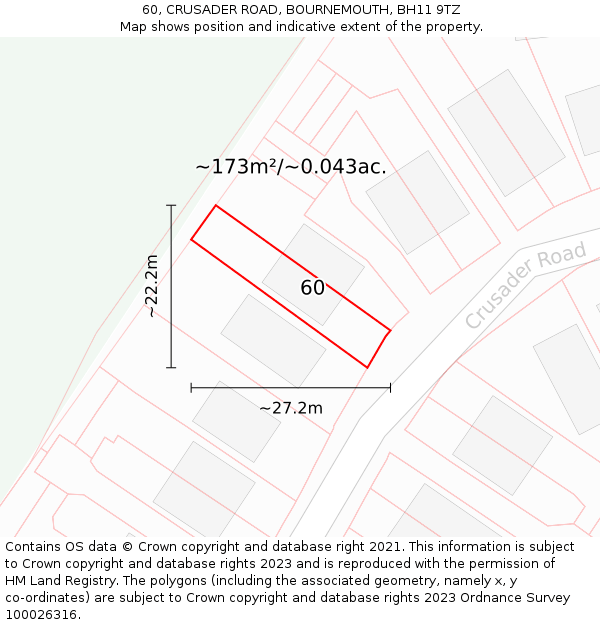 60, CRUSADER ROAD, BOURNEMOUTH, BH11 9TZ: Plot and title map