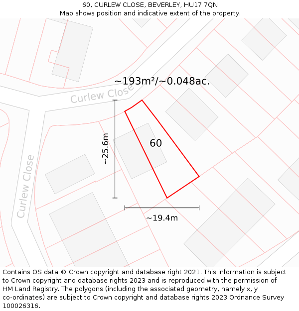 60, CURLEW CLOSE, BEVERLEY, HU17 7QN: Plot and title map