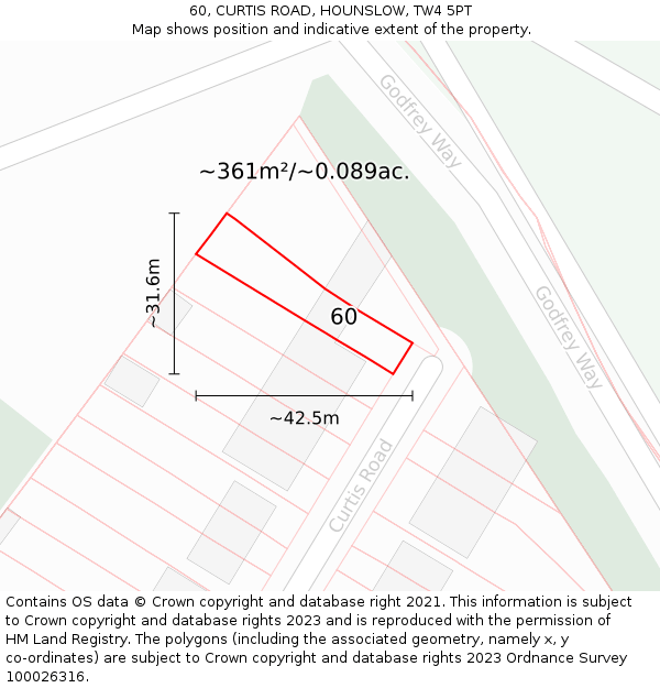 60, CURTIS ROAD, HOUNSLOW, TW4 5PT: Plot and title map