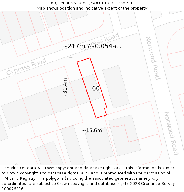 60, CYPRESS ROAD, SOUTHPORT, PR8 6HF: Plot and title map