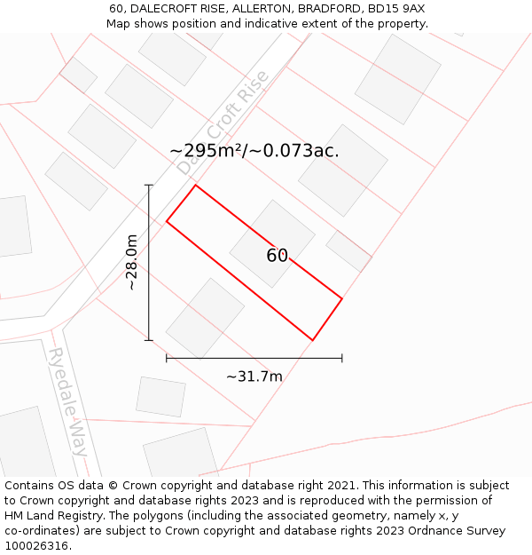 60, DALECROFT RISE, ALLERTON, BRADFORD, BD15 9AX: Plot and title map