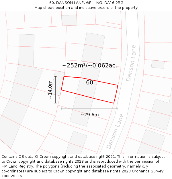 60, DANSON LANE, WELLING, DA16 2BG: Plot and title map