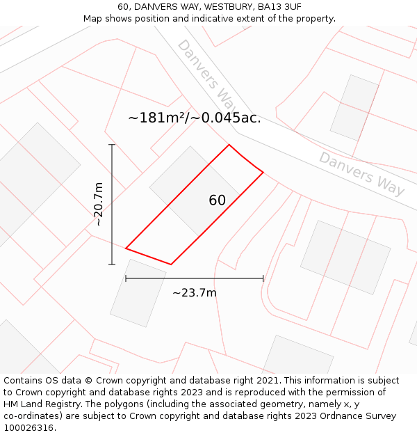 60, DANVERS WAY, WESTBURY, BA13 3UF: Plot and title map