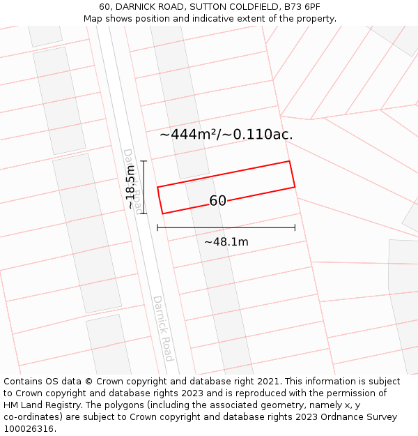 60, DARNICK ROAD, SUTTON COLDFIELD, B73 6PF: Plot and title map