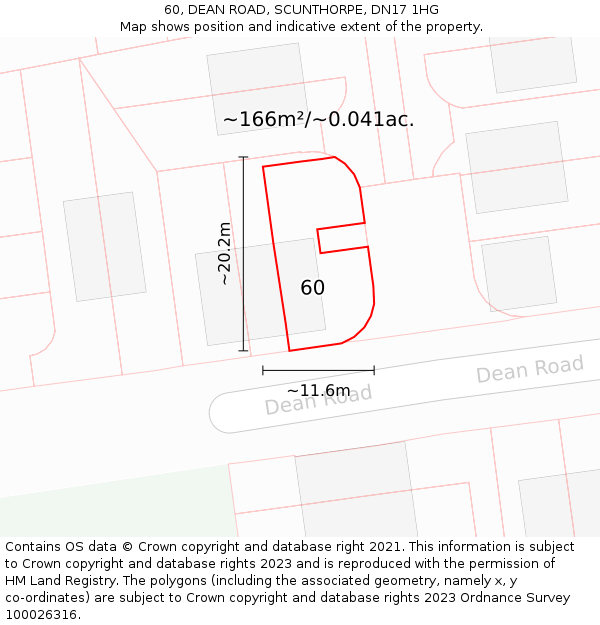 60, DEAN ROAD, SCUNTHORPE, DN17 1HG: Plot and title map