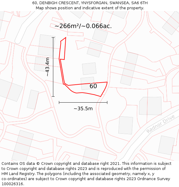 60, DENBIGH CRESCENT, YNYSFORGAN, SWANSEA, SA6 6TH: Plot and title map
