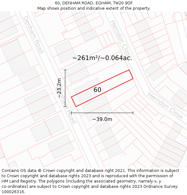 60, DENHAM ROAD, EGHAM, TW20 9DF: Plot and title map