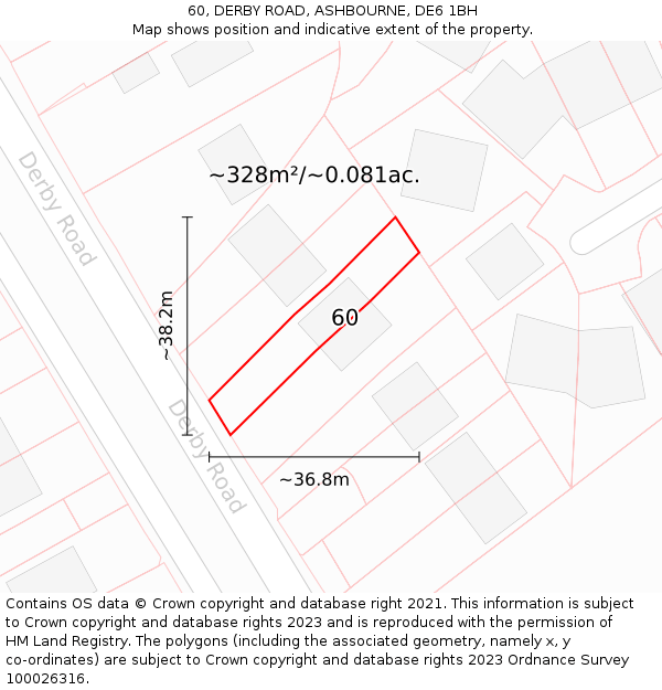 60, DERBY ROAD, ASHBOURNE, DE6 1BH: Plot and title map