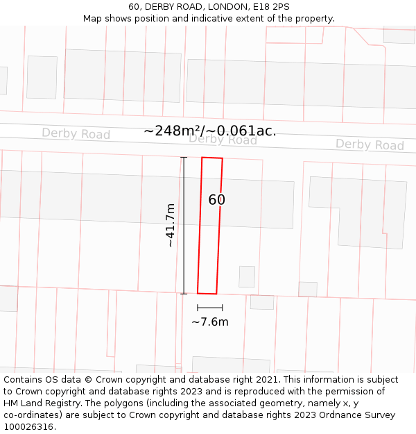 60, DERBY ROAD, LONDON, E18 2PS: Plot and title map