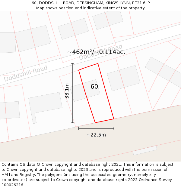 60, DODDSHILL ROAD, DERSINGHAM, KING'S LYNN, PE31 6LP: Plot and title map