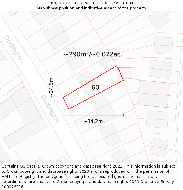 60, DODINGTON, WHITCHURCH, SY13 1EN: Plot and title map