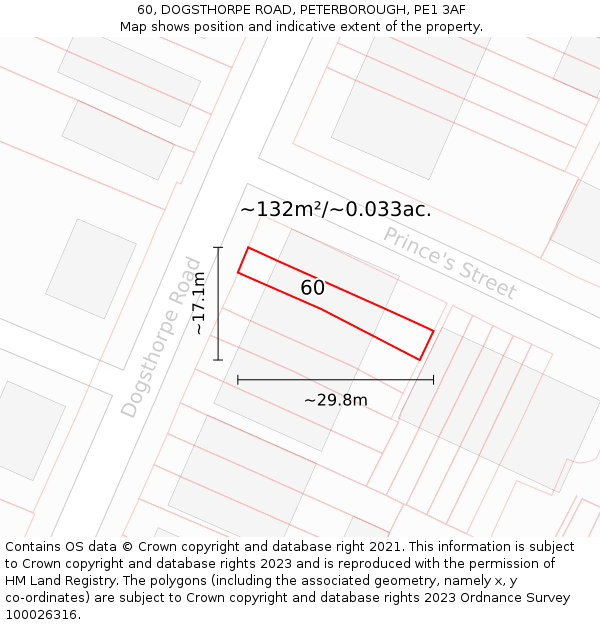 60, DOGSTHORPE ROAD, PETERBOROUGH, PE1 3AF: Plot and title map
