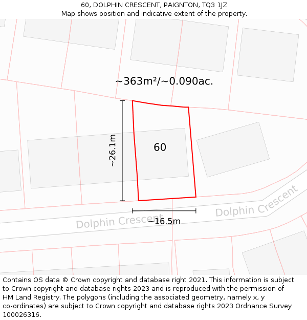 60, DOLPHIN CRESCENT, PAIGNTON, TQ3 1JZ: Plot and title map