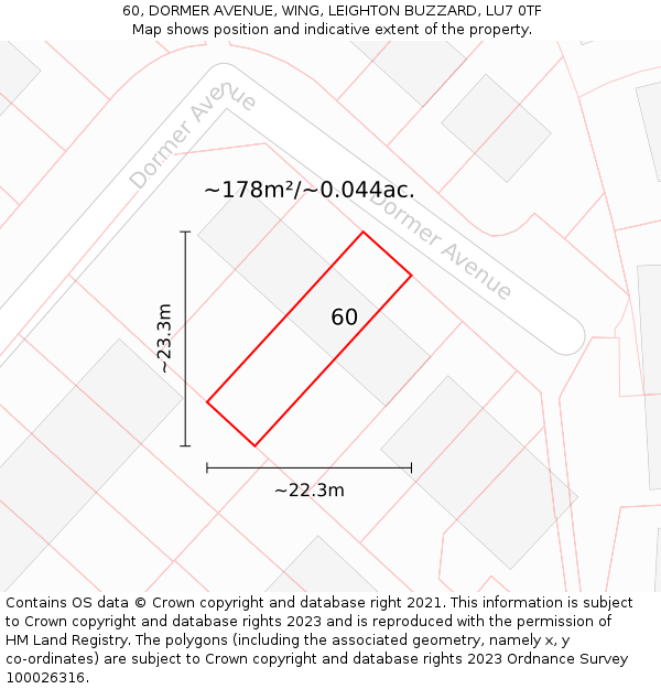 60, DORMER AVENUE, WING, LEIGHTON BUZZARD, LU7 0TF: Plot and title map