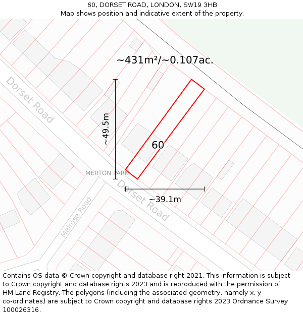 60, DORSET ROAD, LONDON, SW19 3HB: Plot and title map