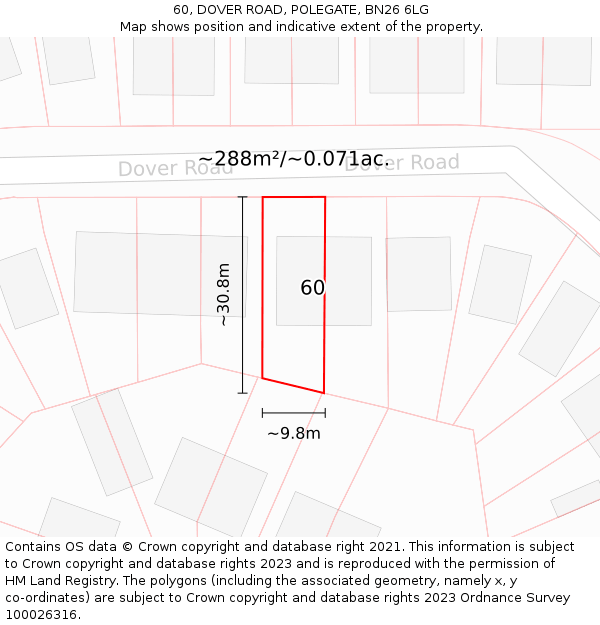 60, DOVER ROAD, POLEGATE, BN26 6LG: Plot and title map