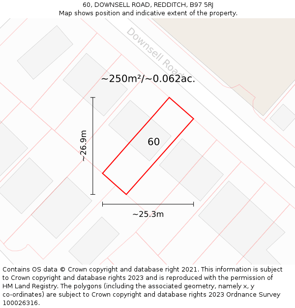 60, DOWNSELL ROAD, REDDITCH, B97 5RJ: Plot and title map