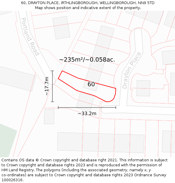 60, DRAYTON PLACE, IRTHLINGBOROUGH, WELLINGBOROUGH, NN9 5TD: Plot and title map