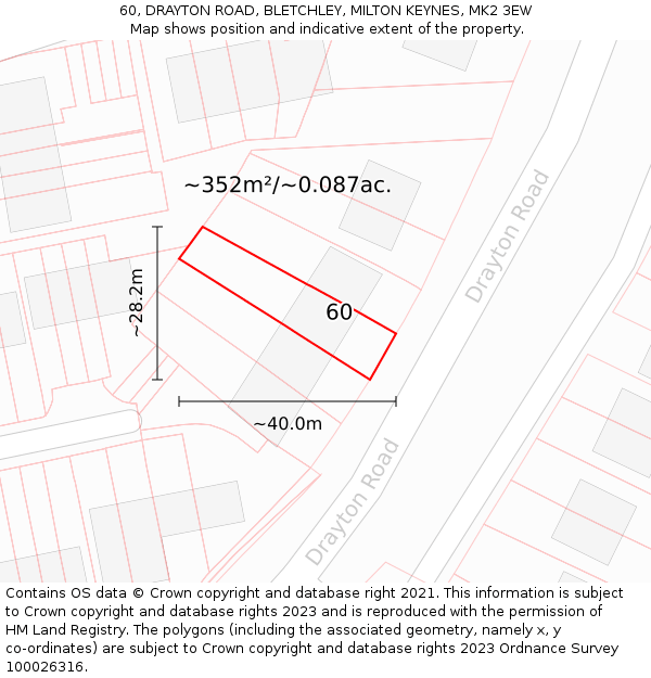 60, DRAYTON ROAD, BLETCHLEY, MILTON KEYNES, MK2 3EW: Plot and title map