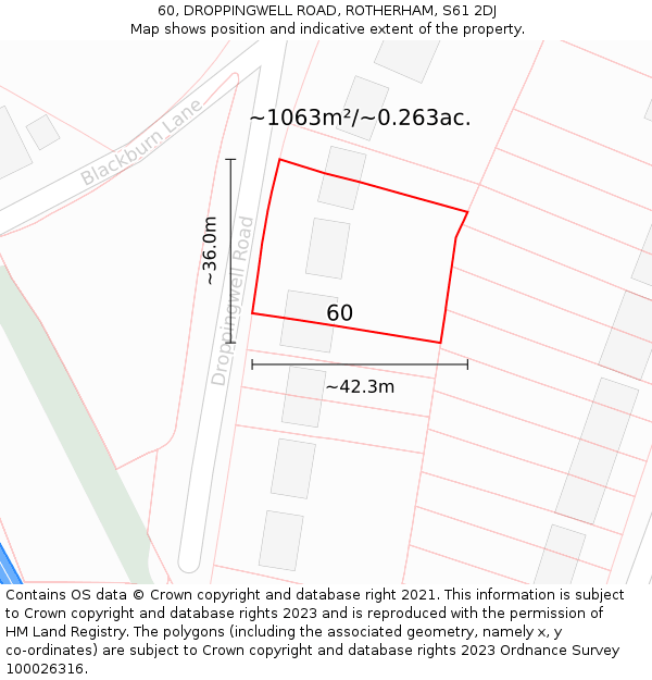 60, DROPPINGWELL ROAD, ROTHERHAM, S61 2DJ: Plot and title map