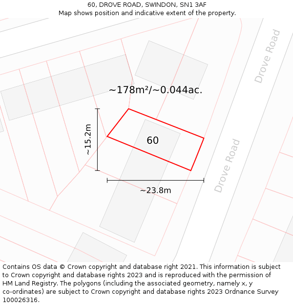 60, DROVE ROAD, SWINDON, SN1 3AF: Plot and title map