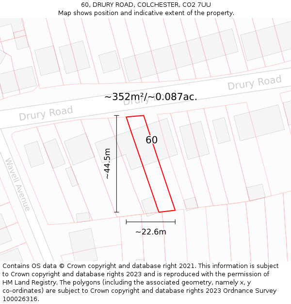 60, DRURY ROAD, COLCHESTER, CO2 7UU: Plot and title map