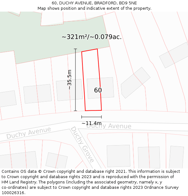60, DUCHY AVENUE, BRADFORD, BD9 5NE: Plot and title map