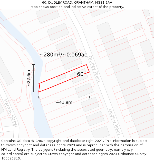 60, DUDLEY ROAD, GRANTHAM, NG31 9AA: Plot and title map