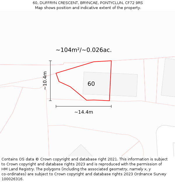 60, DUFFRYN CRESCENT, BRYNCAE, PONTYCLUN, CF72 9RS: Plot and title map