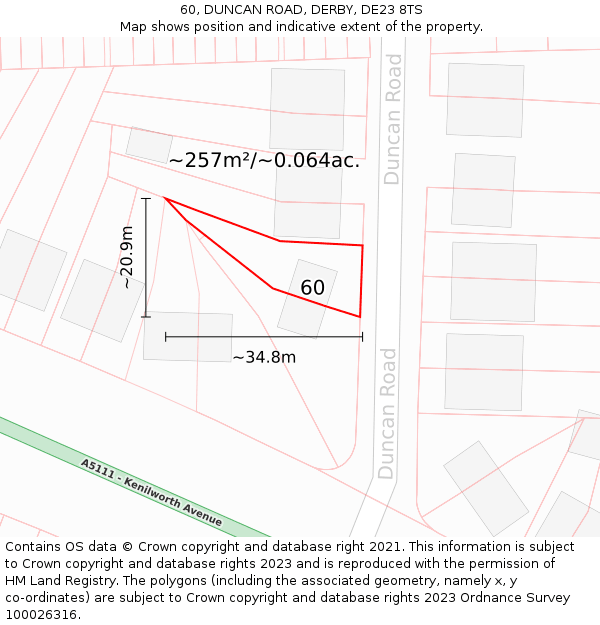 60, DUNCAN ROAD, DERBY, DE23 8TS: Plot and title map