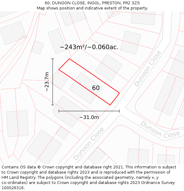 60, DUNOON CLOSE, INGOL, PRESTON, PR2 3ZS: Plot and title map