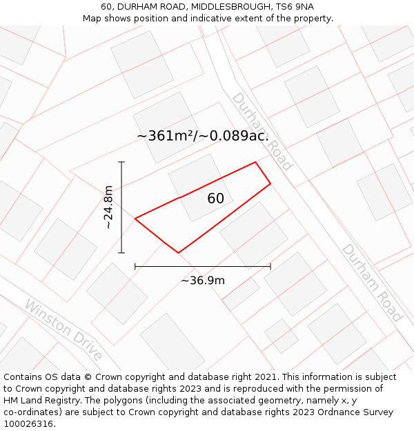 60, DURHAM ROAD, MIDDLESBROUGH, TS6 9NA: Plot and title map