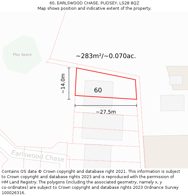 60, EARLSWOOD CHASE, PUDSEY, LS28 8QZ: Plot and title map