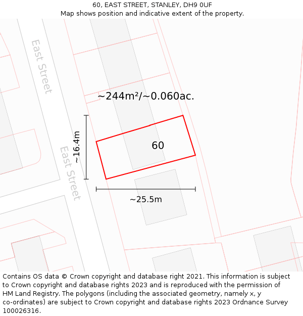 60, EAST STREET, STANLEY, DH9 0UF: Plot and title map