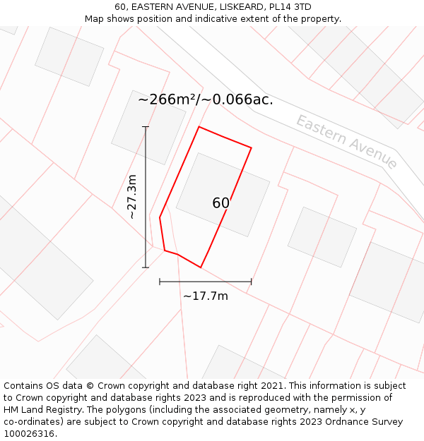 60, EASTERN AVENUE, LISKEARD, PL14 3TD: Plot and title map
