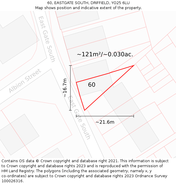 60, EASTGATE SOUTH, DRIFFIELD, YO25 6LU: Plot and title map