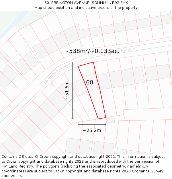 60, EBRINGTON AVENUE, SOLIHULL, B92 8HX: Plot and title map