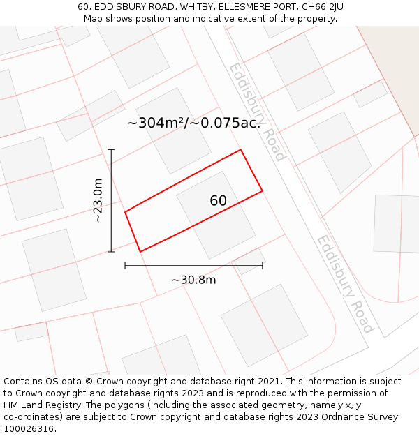 60, EDDISBURY ROAD, WHITBY, ELLESMERE PORT, CH66 2JU: Plot and title map