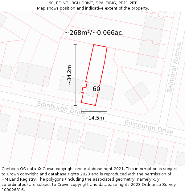 60, EDINBURGH DRIVE, SPALDING, PE11 2RT: Plot and title map