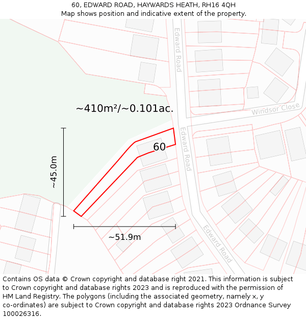 60, EDWARD ROAD, HAYWARDS HEATH, RH16 4QH: Plot and title map