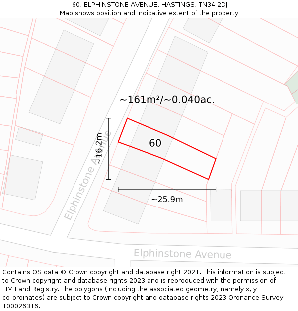 60, ELPHINSTONE AVENUE, HASTINGS, TN34 2DJ: Plot and title map
