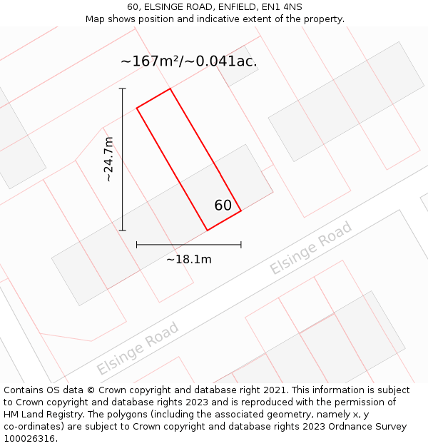 60, ELSINGE ROAD, ENFIELD, EN1 4NS: Plot and title map