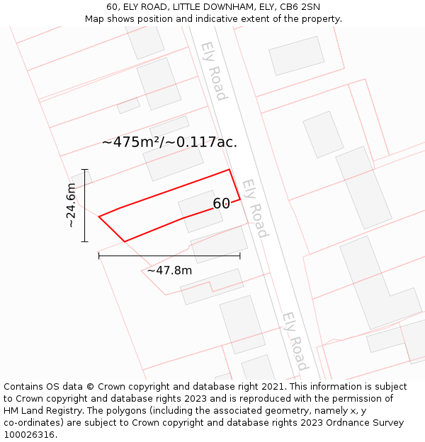 60, ELY ROAD, LITTLE DOWNHAM, ELY, CB6 2SN: Plot and title map